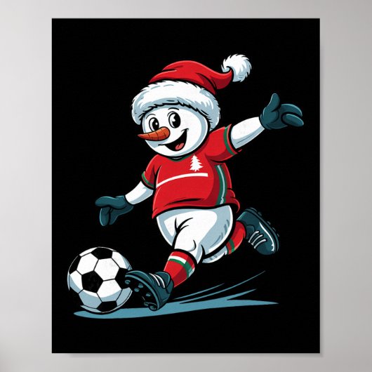 Kerstman Sneeuwman Voetbal Spelend Grappig Peuter Poster (Voorkant)