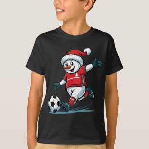 Kerstman Sneeuwman Voetbal Spelend Grappig Peuter T-shirt