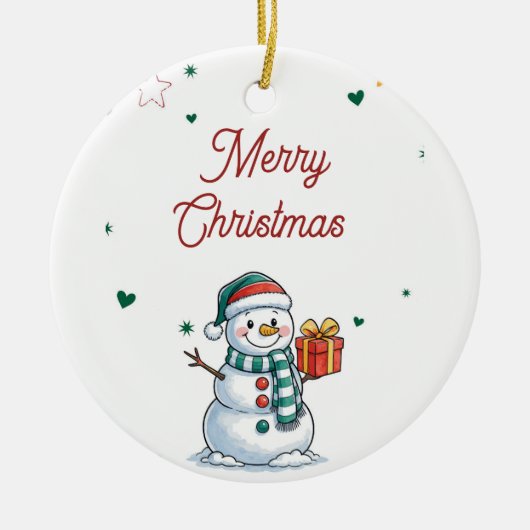Kerstman Sneeuwpop Keramisch Ornament (Voorkant)