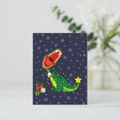 Kerstman Sneeuwpop Kerstboom T-Rex Dinosaurus  Feestdagenkaart (Staand voorkant)
