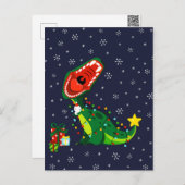 Kerstman Sneeuwpop Kerstboom T-Rex Dinosaurus  Feestdagenkaart (Voorkant / Achterkant)