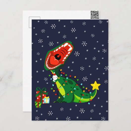 Kerstman Sneeuwpop Kerstboom T-Rex Dinosaurus Feestdagenkaart (Voorkant / Achterkant)