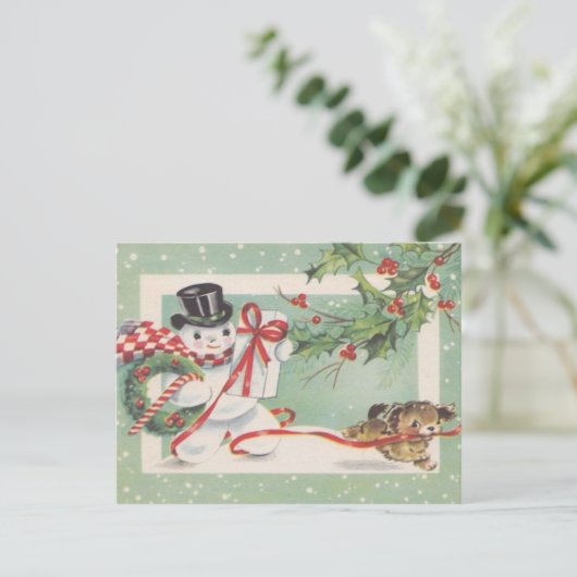 Kerstman sneeuwpop Kerstkaart Feestdagenkaart (Staand voorkant)