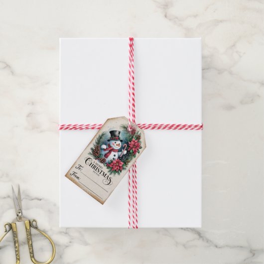 Kerstman Sneeuwpop Kerstmis Cadeaulabel (Met Touw)