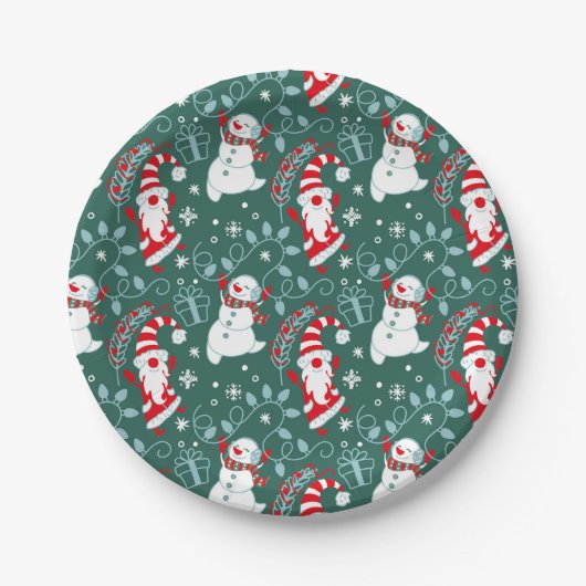 Kerstman Sneeuwpop Kerstmis Papieren Bordje (Voorkant)