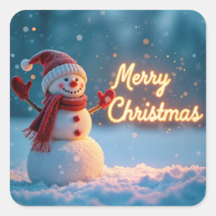Kerstman Sneeuwpop met Neon Licht Vierkante Sticker