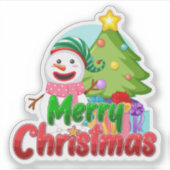 Kerstman sneeuwpop sticker (Voorkant)