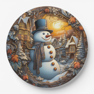 Kerstman Sneeuwpop Vakantie Papieren Bordje