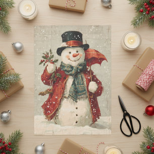 Kerstman sneeuwpop vintage tissuepapier
