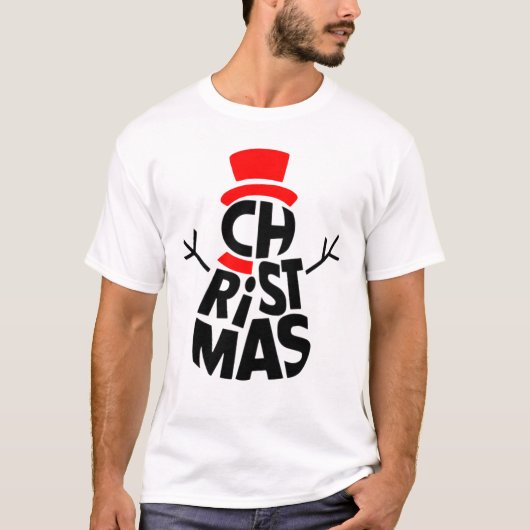 Kerstman Sneeuwpop Woord Kunst T-shirt (Voorkant)