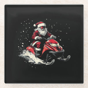 Kerstman Sneeuwscooter Motor Slede Grappige Kerstm Glazen Onderzetter