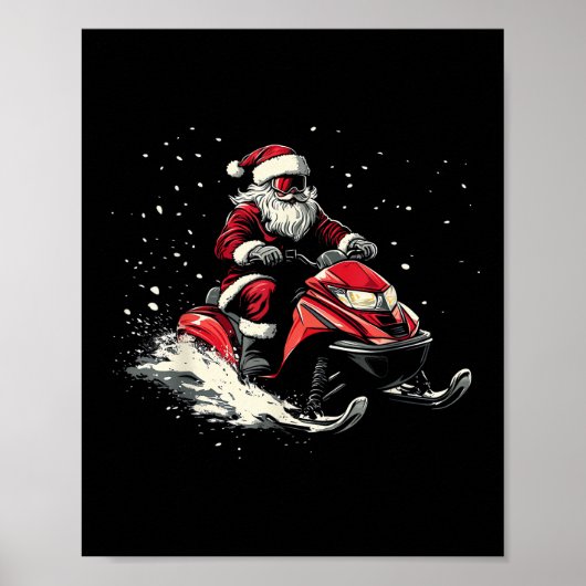 Kerstman Sneeuwscooter Motor Slede Grappige Kerstm Poster (Voorkant)