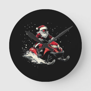 Kerstman Sneeuwscooter Motor Slede Grappige Kerstm Ronde Klok