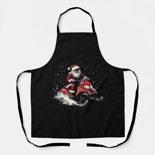 Kerstman Sneeuwscooter Motor Slede Grappige Kerstm Schort (Voorkant)