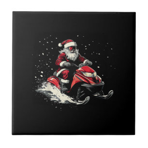Kerstman Sneeuwscooter Motor Slede Grappige Kerstm Tegeltje