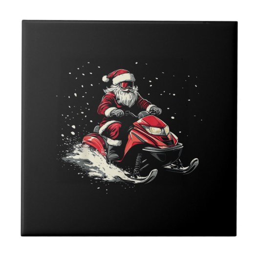 Kerstman Sneeuwscooter Motor Slede Grappige Kerstm Tegeltje (Voorkant)