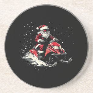 Kerstman Sneeuwscooter Motor Slede Grappige Kerstm Zandsteen Onderzetter