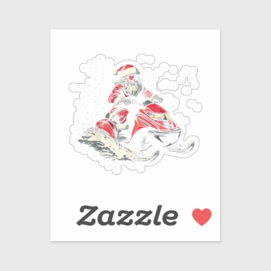 Kerstman Sneeuwscooter Motorslee Fun Kerstmis Sticker (Vel)