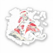 Kerstman Sneeuwscooter Motorslee Fun Kerstmis Sticker (Voorkant)