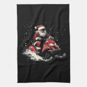 Kerstman Sneeuwscooter Motorslee Fun Kerstmis Theedoek (Verticaal)