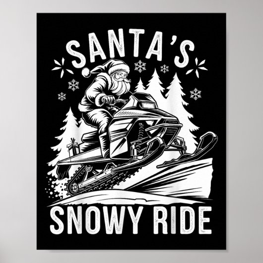 Kerstman Sneeuwscooter Rijden Sneeuwscooter Kerstm Poster (Voorkant)
