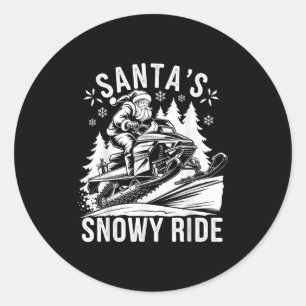 Kerstman Sneeuwscooter Rijden Sneeuwscooter Kerstm Ronde Sticker
