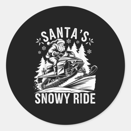 Kerstman Sneeuwscooter Rijden Sneeuwscooter Kerstm Ronde Sticker (Voorkant)