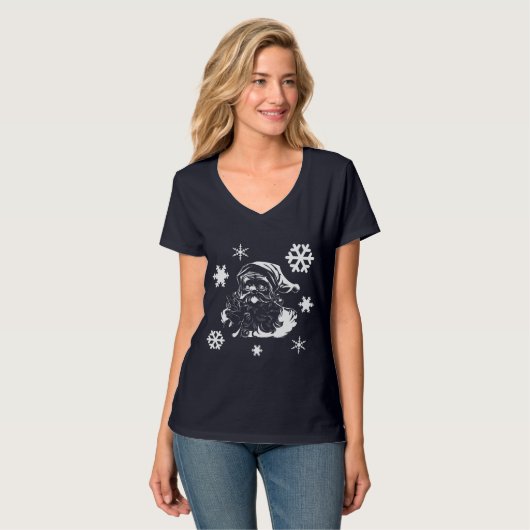 Kerstman Sneeuwvlokken Kerstblauw T-shirt V (Voorkant volledig)