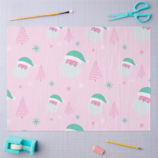 Kerstman Sneeuwvlokken Kerstbomen Roze Kerstmis Tissuepapier (Craft)