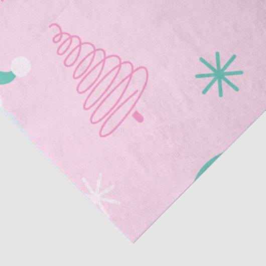 Kerstman Sneeuwvlokken Kerstbomen Roze Kerstmis Tissuepapier (Detail)