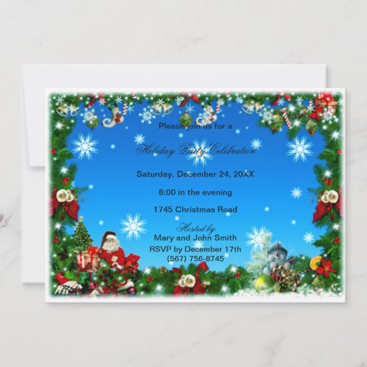 Kerstman Sneeuwvlokken Kerstfeest Uitnodigen Kaart (Voorkant)