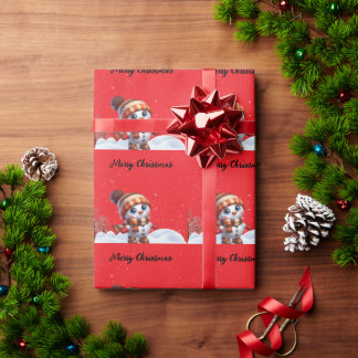 Kerstman & sneeuwvlokken op een roze achtergrond K Cadeaupapier