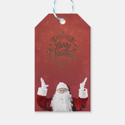 Kerstman,Sneeuwvlokken,Rood Cadeaulabel (Voorkant)