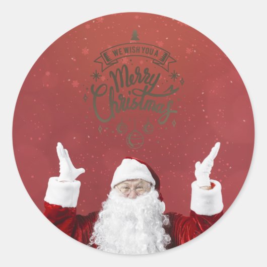 Kerstman,Sneeuwvlokken,Rood Ronde Sticker (Voorkant)