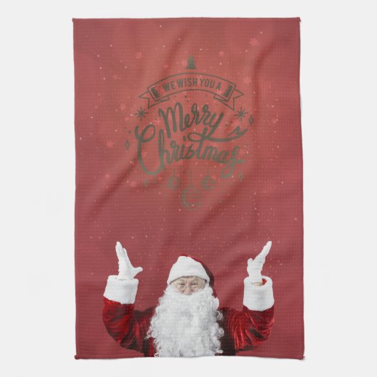 Kerstman,Sneeuwvlokken,Rood Theedoek (Verticaal)