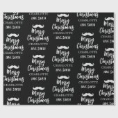 Kerstman snor gepersonaliseerde zwarte kerst cadeaupapier (Vlak)