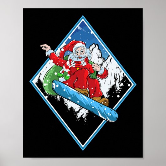 Kerstman snowboarden poster (Voorkant)