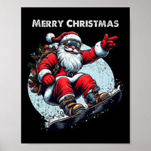Kerstman Snowboarden Vrolijk Kerstfeest Winter Ho Poster