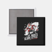 Kerstman Snowboarder Kerstsnowboarden St. Nick' Magneet (Voorkant / Achterkant)