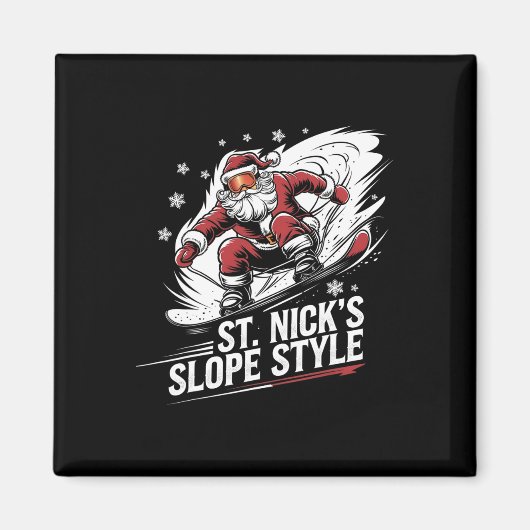 Kerstman Snowboarder Kerstsnowboarden St. Nick' Magneet (Voorkant)