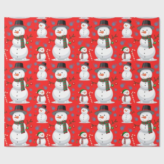 Kerstman, Snowflakes, Candy Cane Red Cadeaupapier (Vlak)