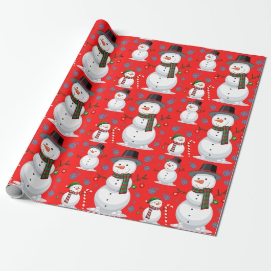 Kerstman, Snowflakes, Candy Cane Red Cadeaupapier (Uitgerold)