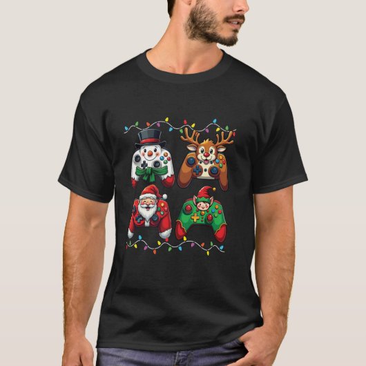 Kerstman Snowman Elf Deer Gaming Controller T-shirt (Voorkant)