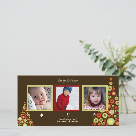 Kerstman, snowman en kerstboomfotokaarten feestdagenkaart (Staand voorkant)