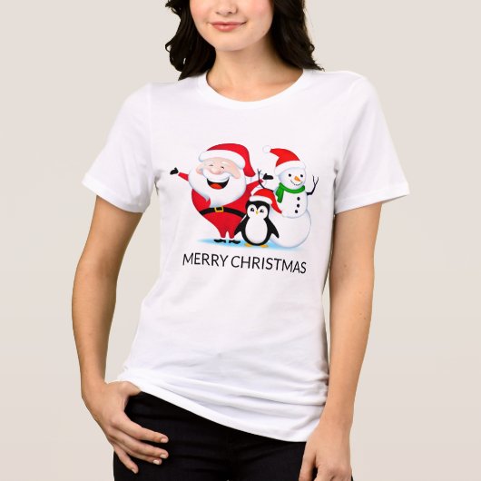 Kerstman Snowman en Pinguïn Tri-Blend Shirt (Voorkant)