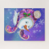Kerstman: Snowman in Paars roze Pet Legpuzzel (Horizontaal)