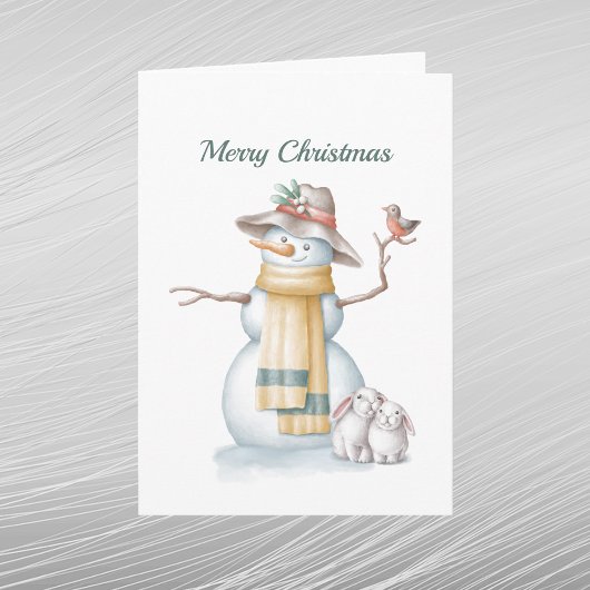 Kerstman Snowman Rabbit Bird Pet Waterverf Feestdagen Kaart