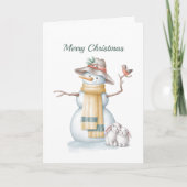Kerstman Snowman Rabbit Bird Pet Waterverf Feestdagen Kaart (Voorkant)