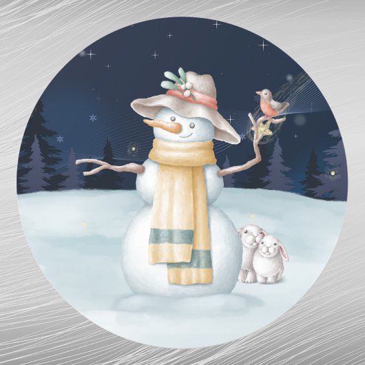Kerstman Snowman Rabbit Bird Pet Waterverf Ronde Sticker