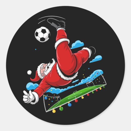 Kerstman Soccer Bicycle Kick Xmas Sports Ronde Sticker (Voorkant)